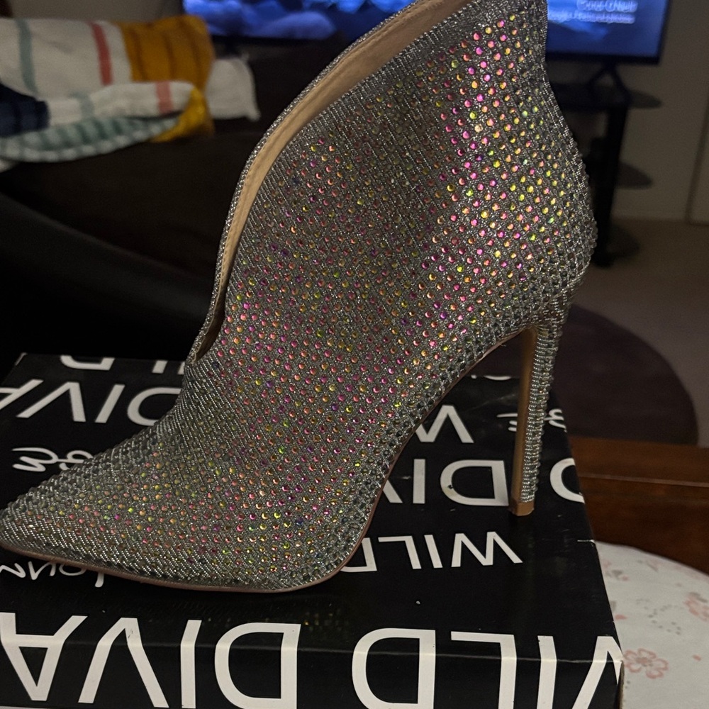Wild Diva Glittering Silver Heeled Boots